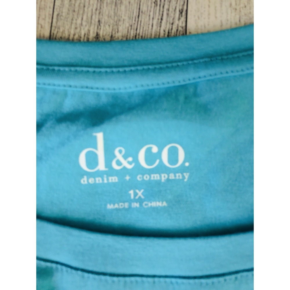 D & CO Round Neck Top w/t Lace Short Sleeves & Pockets Clear Aqua Blue Sz 1X NEW - Picture 5 of 7